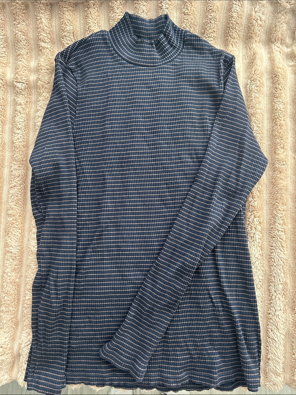 Uniqlo Blue Striped Long-Sleeve Mock Neck Shirt